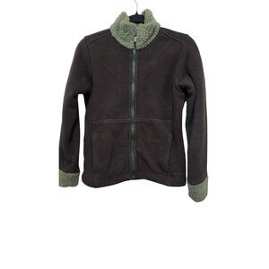 Patagonia Women's Full-Zip Dark Green Fleece Jacket W/ Green Sherpa Collar & Cuf